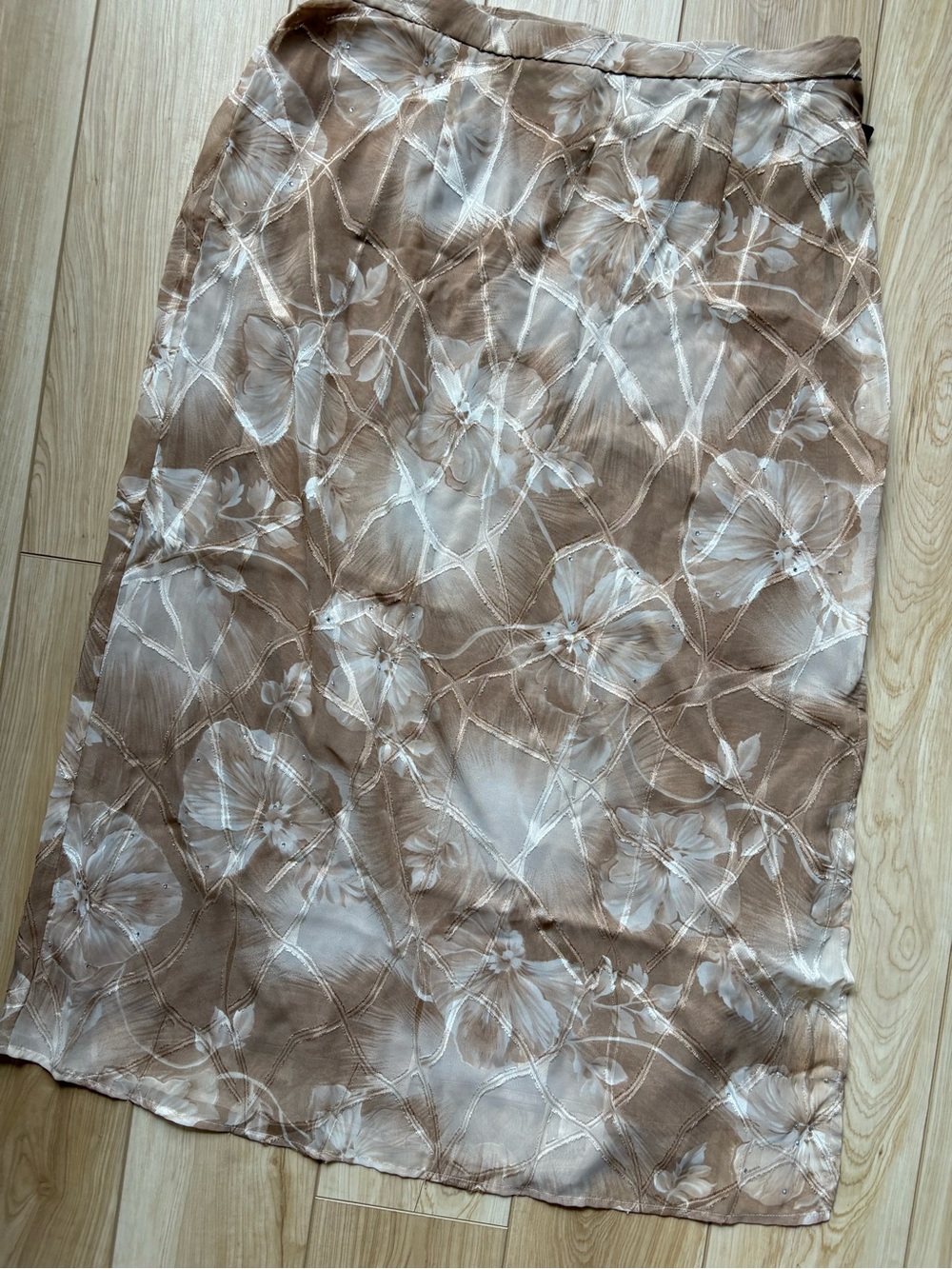 Vintage fairy cottagecore boho festival midi skirt brown floral with rhinestones